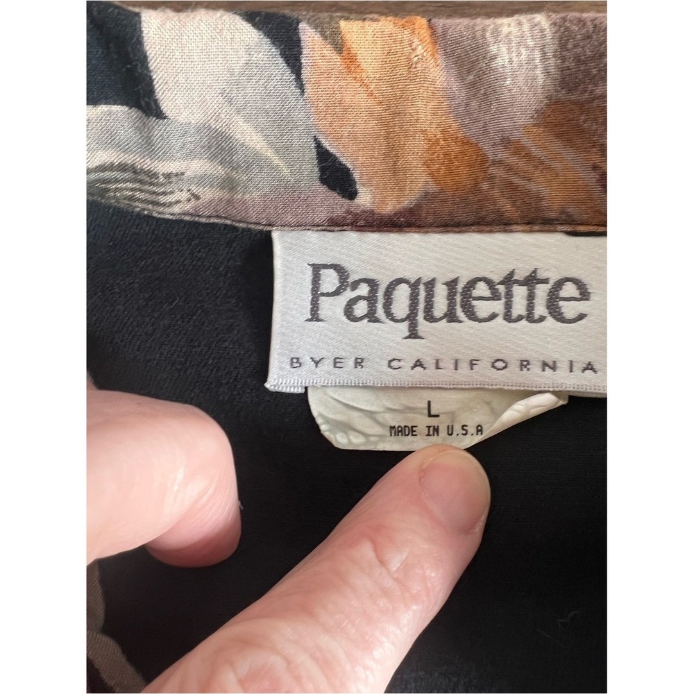 Vintage Paquette Women's L Black Vest Floral Trim Cottage Boho Western 90s USA - Picture 5 of 9